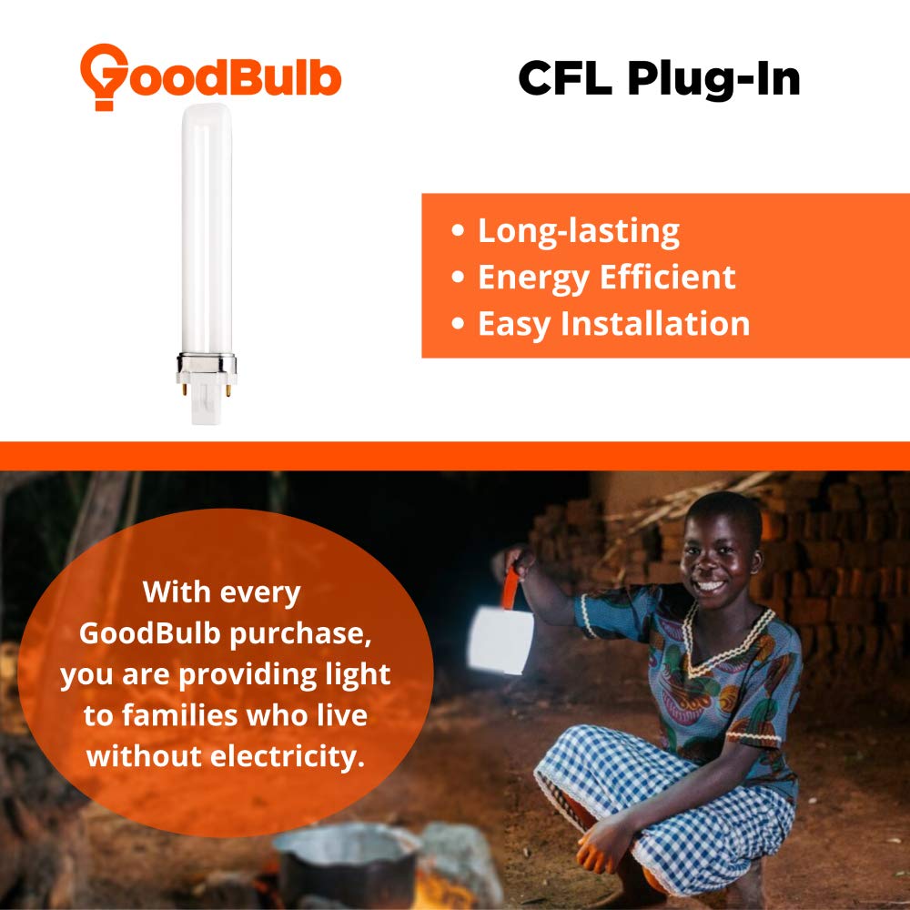 GoodBulb 13 Watt CFL Light Bulbs, 2 Pin GX23 Base 5000K Daylight, 13W High Output 800 Lumens, Single Tube Compact Fluorescent Light Bulbs Plug-in, Car