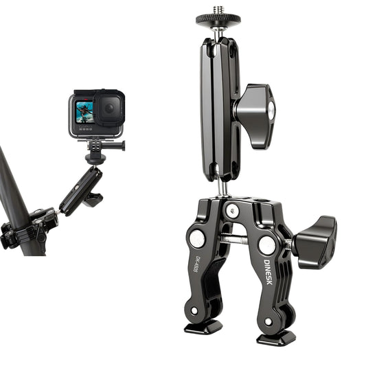 DINESK Super Clamp with Dual Ball Head Magic Arm, 1/4"-20 & 3/8"-16 Threads, Phone/Action Camera Mount Adapte for Desktop Tripod Canon Nikon DSLR