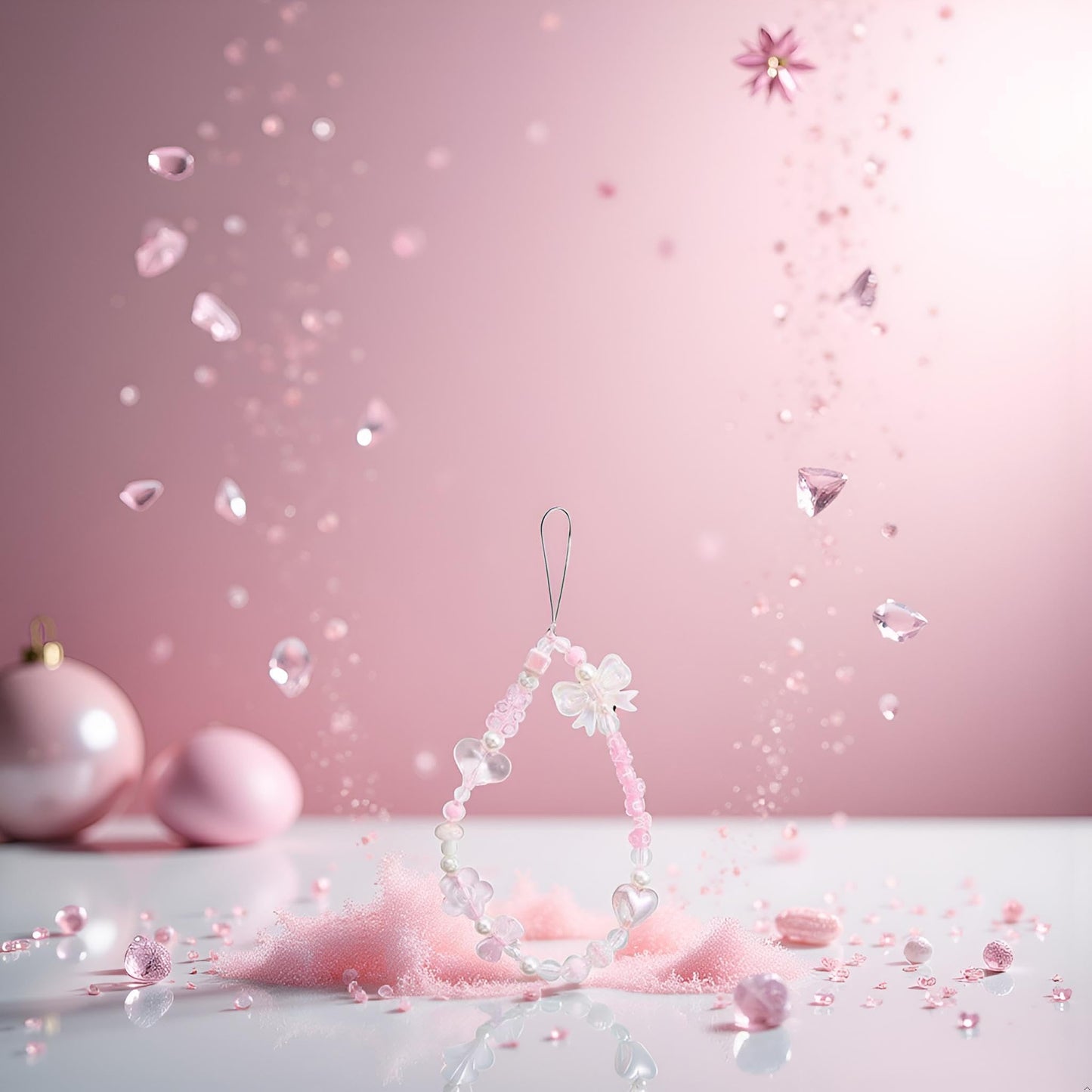 WsjiaboFux Pink Acrylic Beaded Mobile Phone Straps Anti-Lost Hand Strap Pendant Hanging Rope Phone Wrist Hand Lanyard Home Cell Phone Charms Button