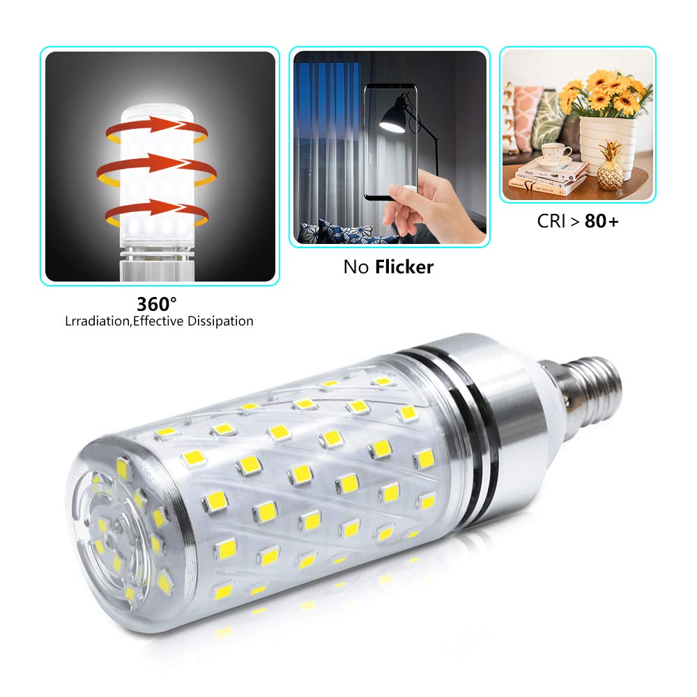 LEDLightsWorld Super Bright E12 LED Corn Bulbs, 16W 1500LM Bulbs, Daylight White 6000K Lights, CRI80+, 120W Incandescent Bulb Equivalent, E12 Base