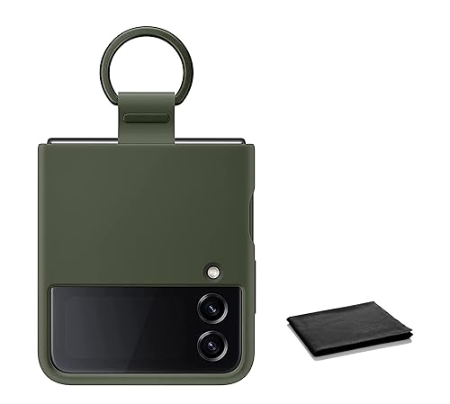 SAMSUNG Galaxy Z Flip4 Silicone Cover with Ring, Protective Z Flip 4 Phone Case with Phone Ring, Matte Finish, Handheld Design, US Version, Green