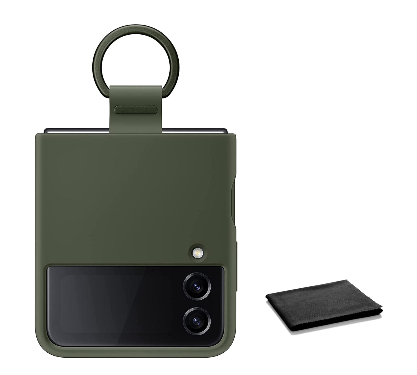SAMSUNG Galaxy Z Flip4 Silicone Cover with Ring, Protective Z Flip 4 Phone Case with Phone Ring, Matte Finish, Handheld Design, US Version, Green