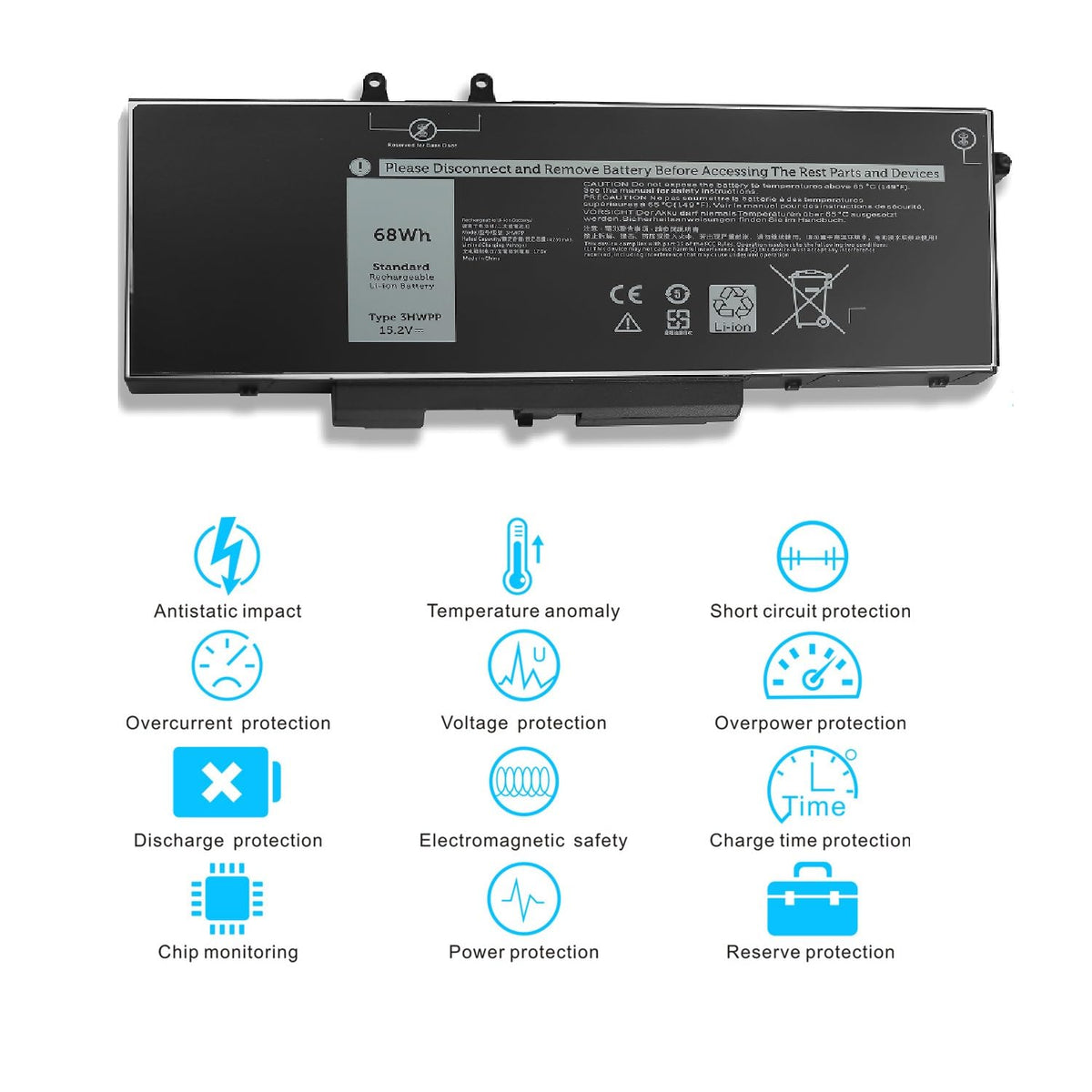 3HWPP 68Wh 5510 Laptop Battery Replacement for Dell Latitude 5410 5511 5501 5411 5401, Dell Black Inspiron 17 7500 7506 2n1 Inspiron 7706 2-in-1