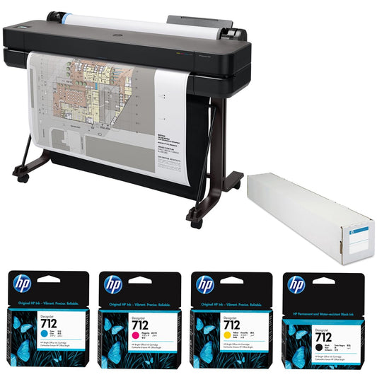 HP DesignJet T630 36" Wireless Large Format Color Thermal Inkjet Plotter Printer, 2025 Edition, Bundle with Color and 38ml Black Ink Pack, Matte Bond