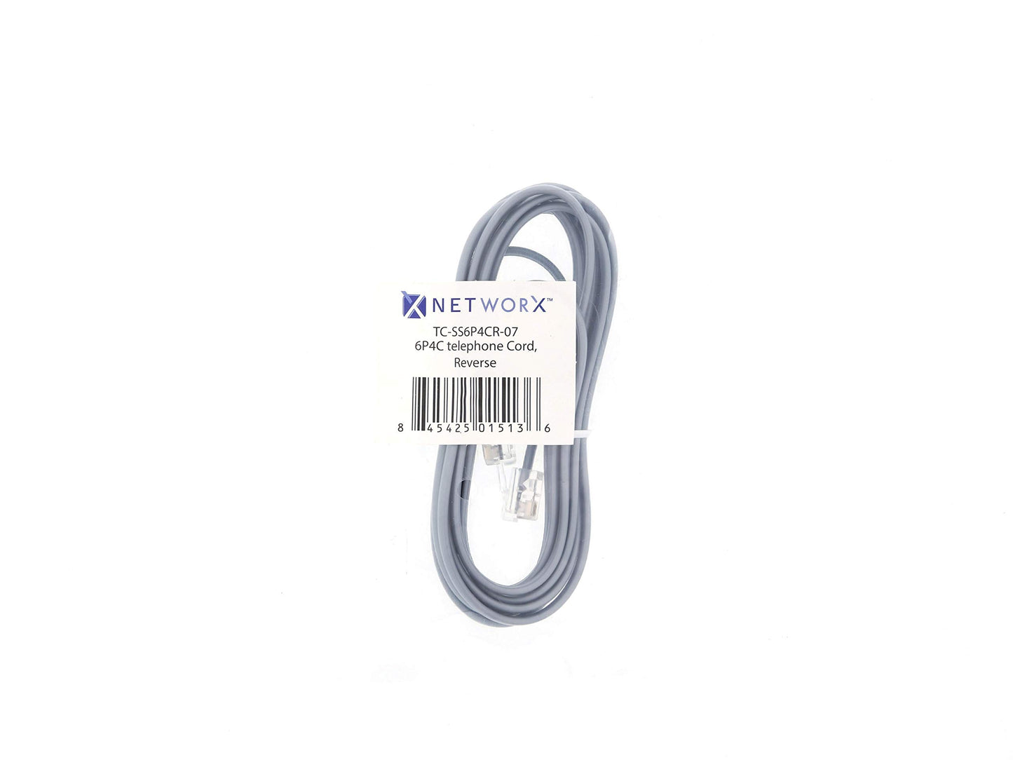 Networx® 7 Foot RJ11 Telephone Extension Cord - 6P4C Reverse Pinout - Silver Satin Landline Cable for Voice, Fax, DSL Modem