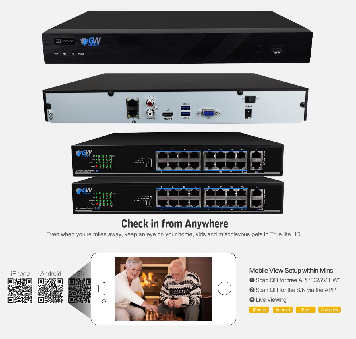 GW Security 32 Channel 4K NVR 8MP AI Human & Vehicle Detection Security Camera System with 32 UHD 4K 2160P Microphone PoE Outdoor/Indoor Weatherproof