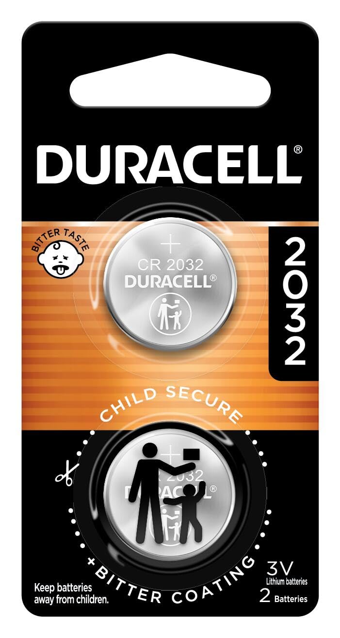 Duracell 2032 Lithium Battery, 2 Count (Pack of 1), Compatible with AirTag, Child Safety Features, Key Fob, CR2032 3V Cell
