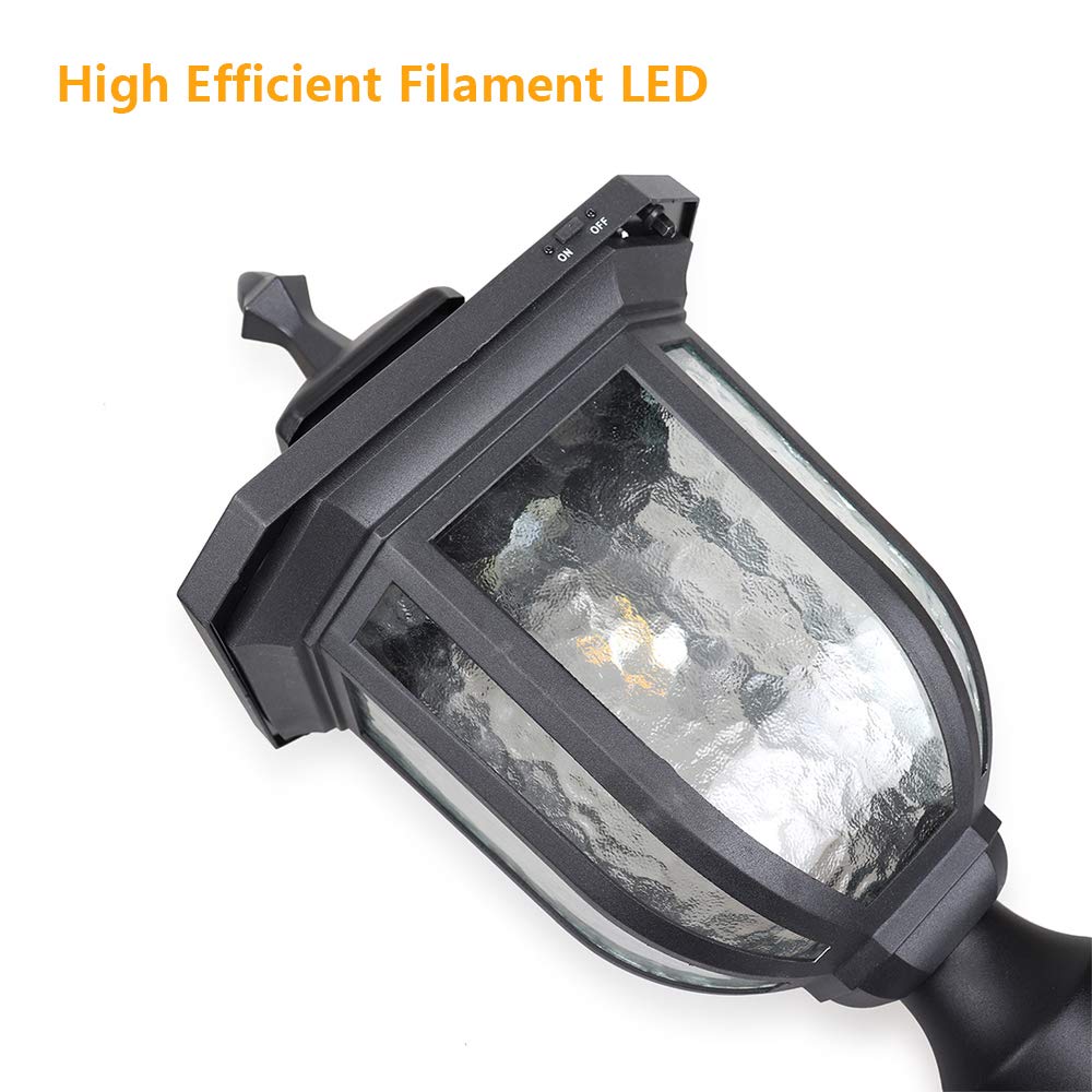 KMC KMC LIGHTING Solar Post Light Outdoor, ST4322Q Dusk to Dawn Vintage Solar Lamp Post Light Waterproof Aluminum with Pier Mount, Fence Pole Light