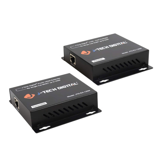J-Tech Digital HDMI Extender Over Single Cat5e/6/7 HDMI Over Ethernet 1080p with IR Extension - Up to 400ft [TX + RX]