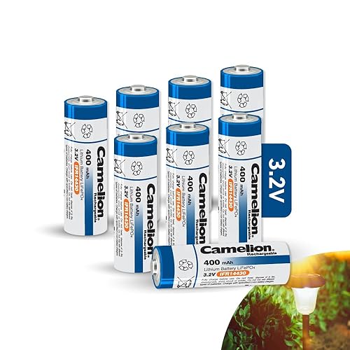 Camelion 14430 3.2v 400mAh Rechargeable Battery, 3.2v Rechargeable LiFePO4 Batteries for Outdoor Rechargeable Solar Garden Light, Panel Light, Tooth…