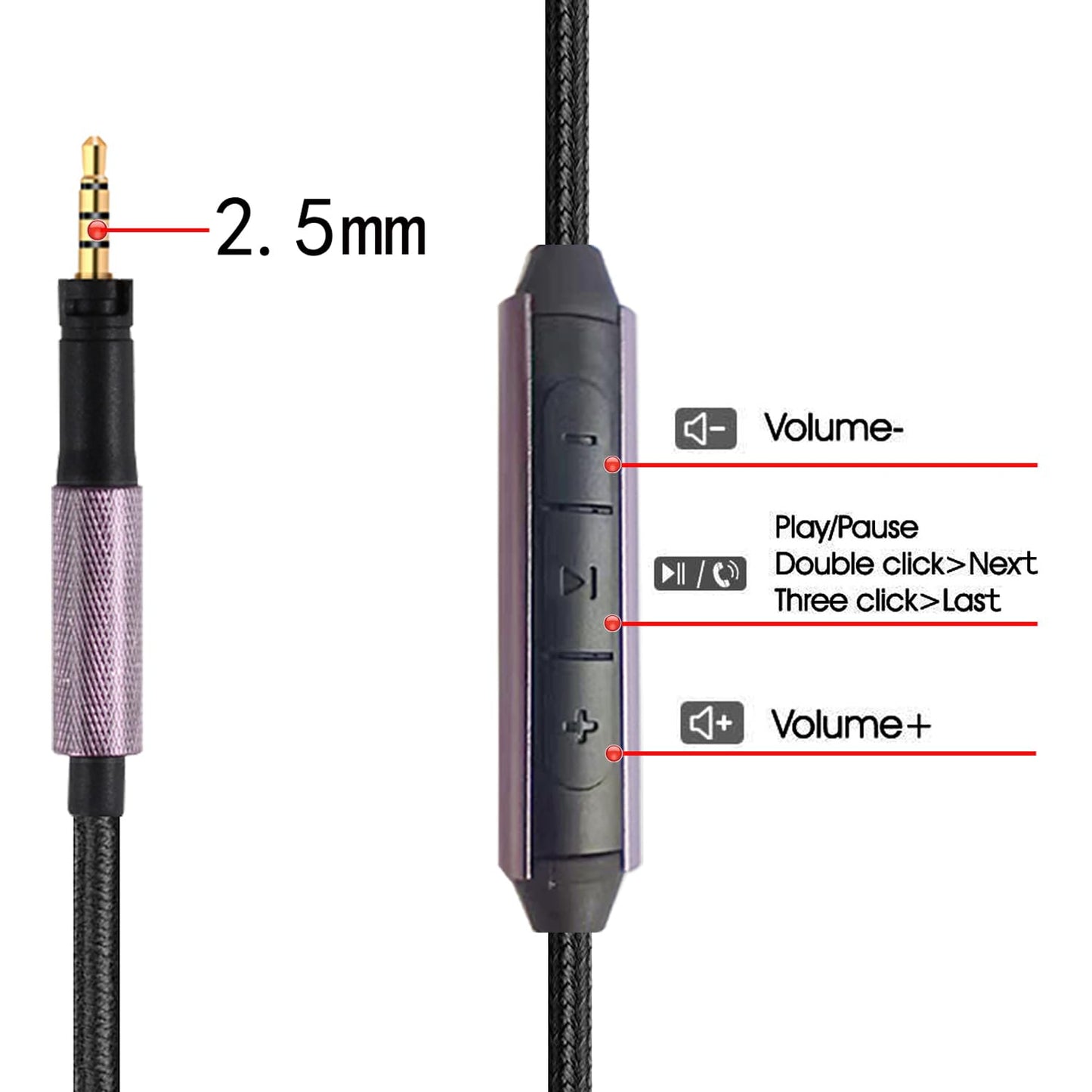 FAAEAL Replacement Upgrade Cable for Sennheiser Momentum 2.0/1.0, HD1,HD 4.50 SE, HD 450BT, HD 4.40, HD 4.30G Headphones,in-line Mic Control…