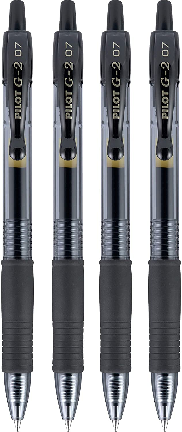 Pilot G2 Pens, Premium Refillable and Retractable Rolling Ball Gel Pens, Fine Point, 0.7mm, Black Ink, 4-Pack