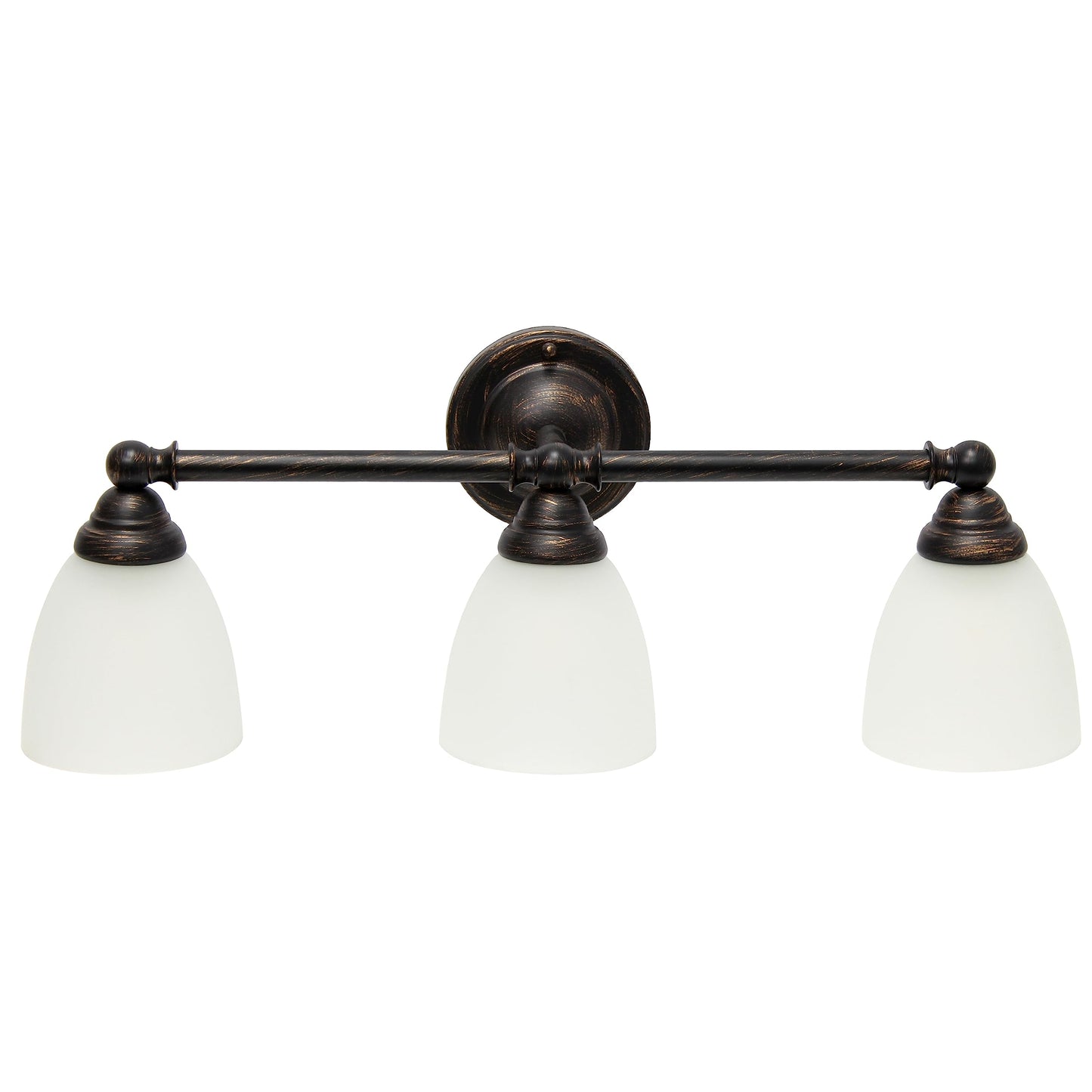 Simple Designs VT1025-ORB 25" Classic 3 Light Metal Bar and Frosted Cone Shape Glass Shades Decorative Wall Mounted Vanity, Oil Rubbed Bronze