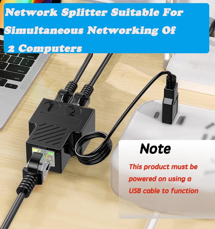 RJ45 Splitter Adapter, Aoiutrn 1 to 2 Dual Port USB to RJ45 Network 8P8C Extender Plug LAN Interface Ethernet Socket Connector