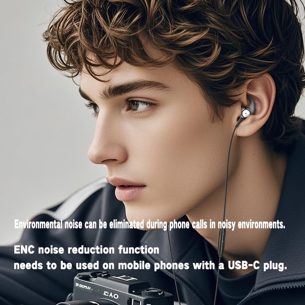 ENC Mic Wired Earbuds - Call Noise-Canceling In-Ear Headphones with Super Bass, DAC & High Fidelity Audio - Removable Ear Hooks,Microphone…