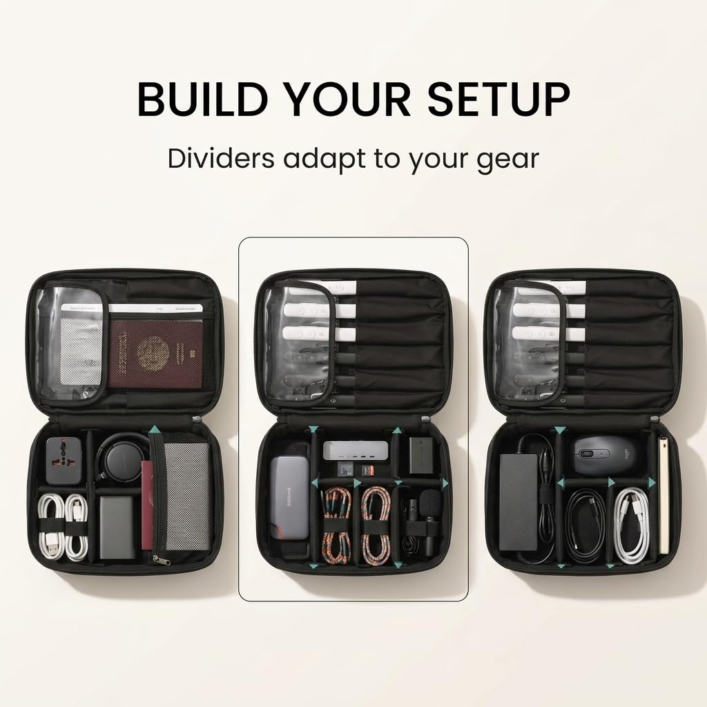 Keross Cable Organizer Bag for Travel with Removable Dividers - Electronics Organizer Case for Chargers, Cables, Power Banks & Accessories, Large