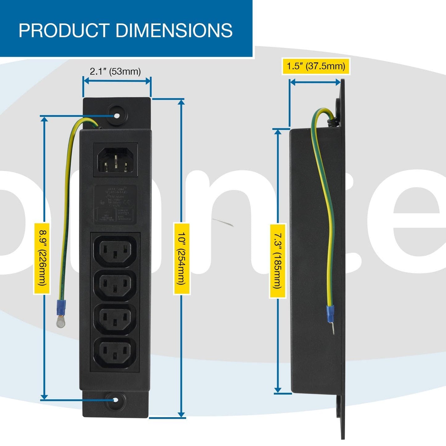 Conntek Server 10A 250V IEC Power Strip C14 Inlet to IEC 320 Sheet F Outlets 4 with Grounding Wire Out
