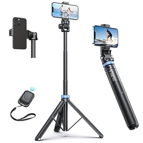 Kaiess 62" Phone Tripod & Selfie Stick, Extendable Photography Light Stand with Wireless Remote, Solidest, Portable, Lightweight, Compatible