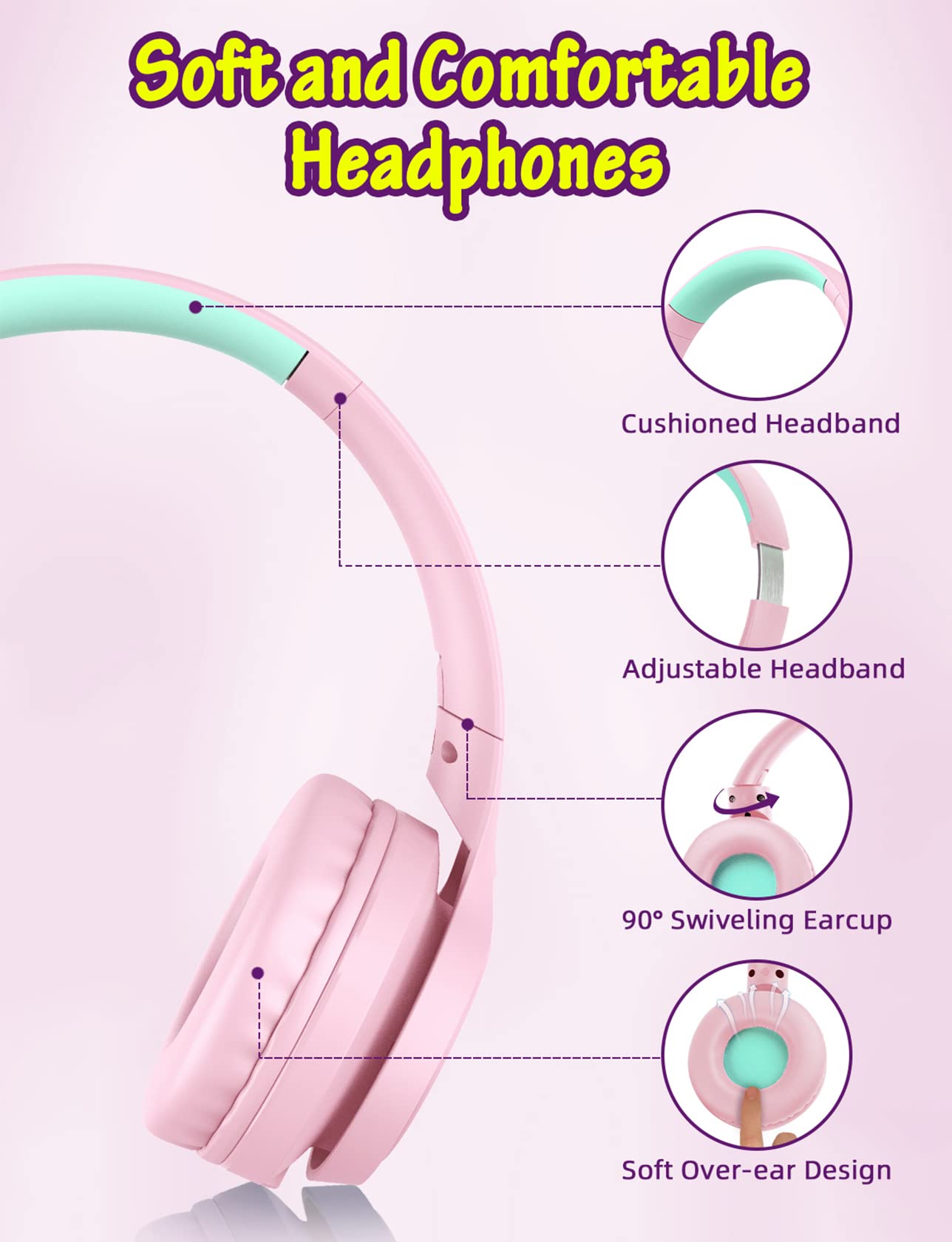 Voopwink Kids Headphones with Microphone, Wired Over Ear Headsets with Limited Volume 85dB/ 94dB for Boys Girls Teens Children Online…