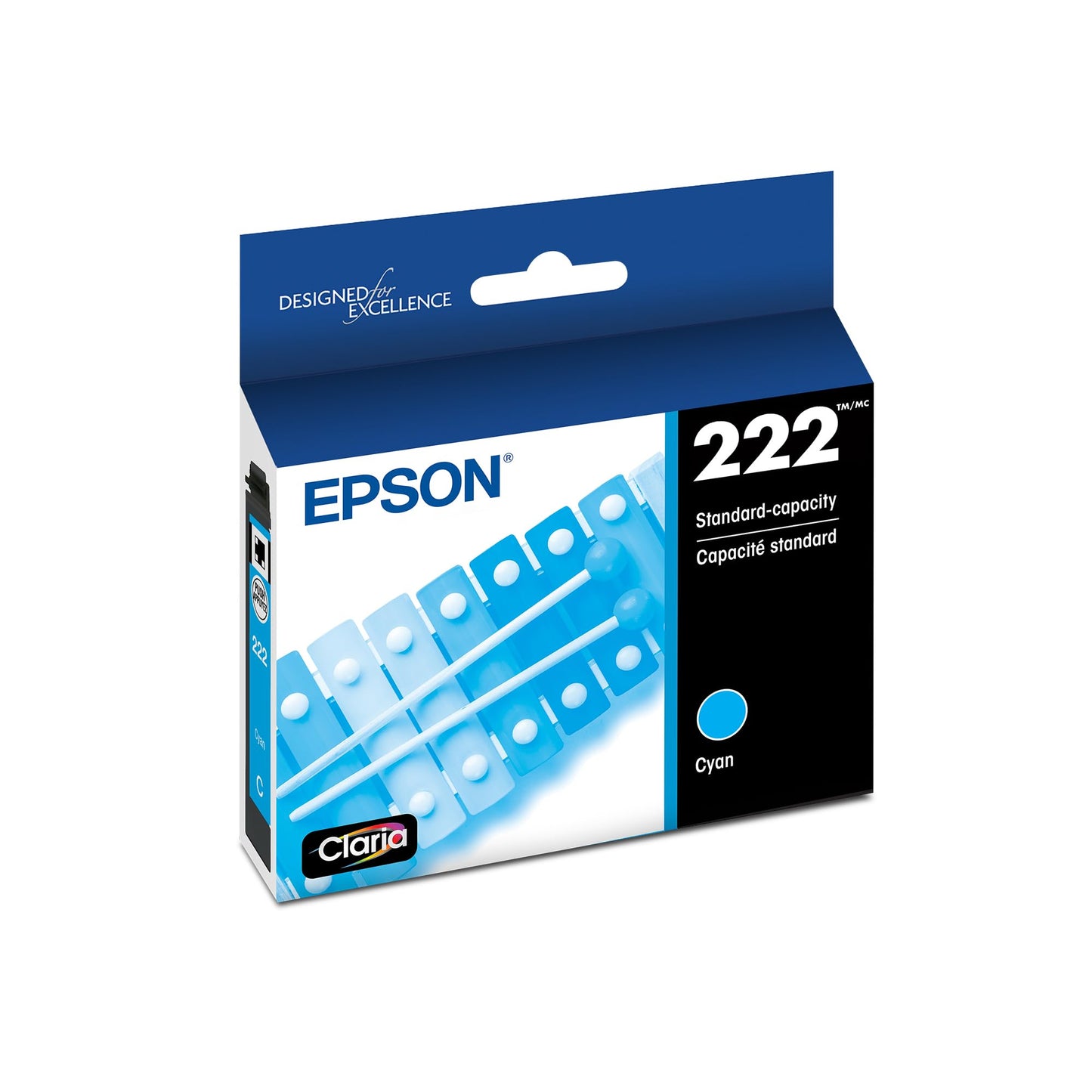 Epson 222 Claria Ink Standard Capacity Cyan Cartridge (T222220-S) Works with Workforce WF-2960, Expression XP-5200