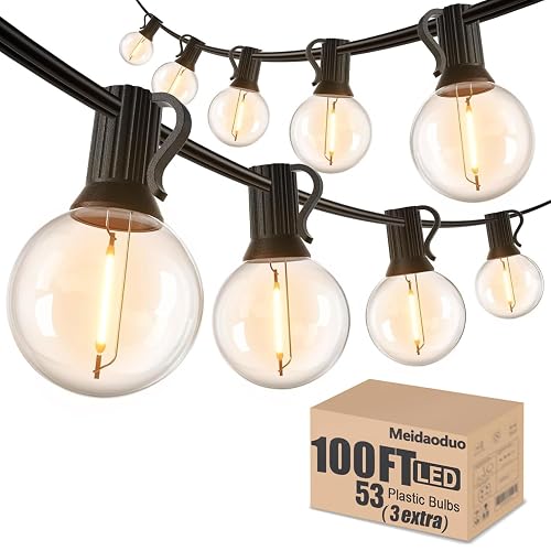 Meidaoduo 100FT LED String Lights Outdoor Waterproof G40 Globe String Lights with 52 Shatterproof Bulbs(2 Extra), Dimmable Connectable Patio Lights