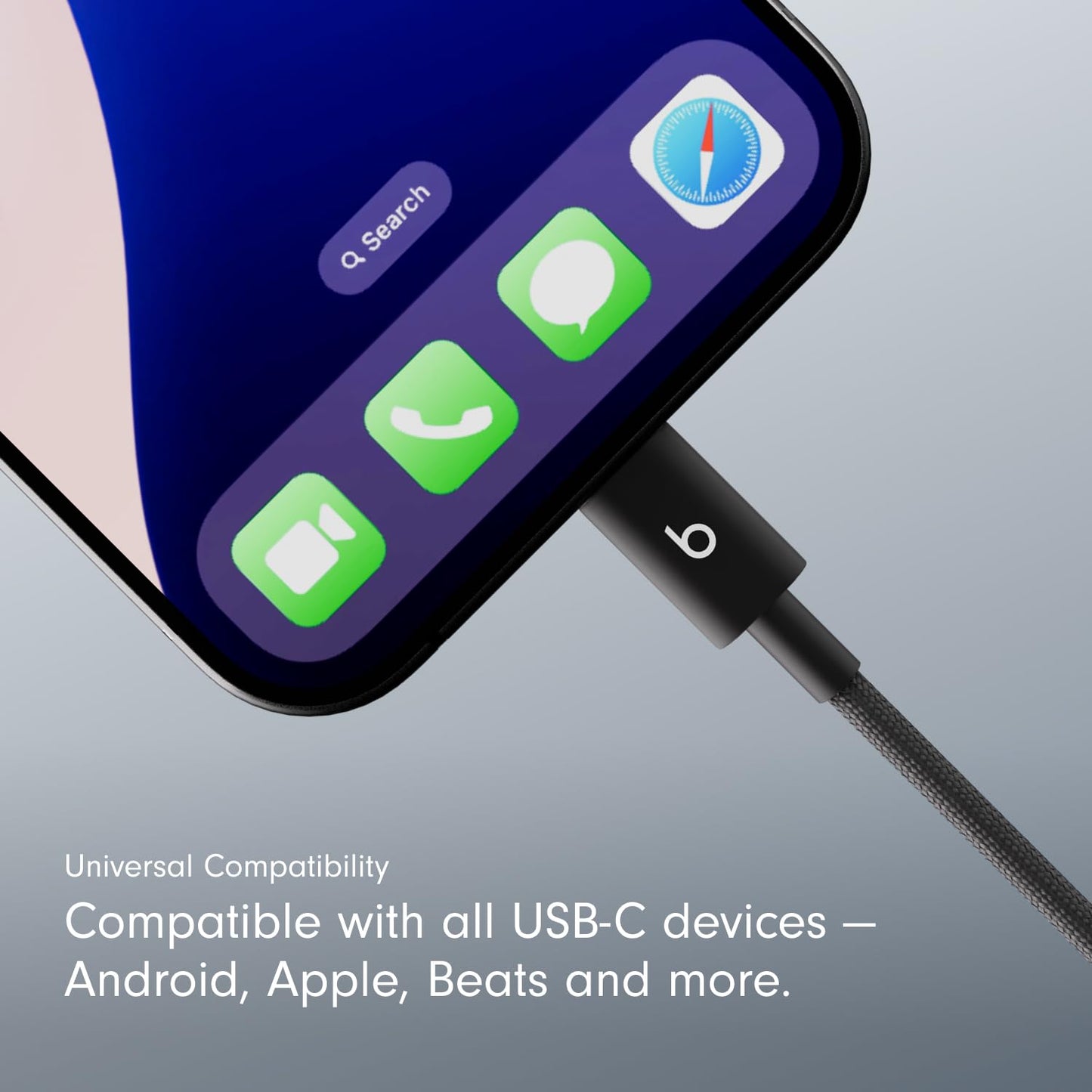 Beats USB-A to USB-C Woven Cable Fast Charging Durable and Tangle-Free Design Compatible Charger for Apple & Android Devices (1.5 m, 5 ft) - Bolt