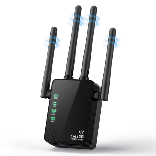 WiFi Extender Signal Booster for Home, Dual Band 1200Mbps Internet Extender WiFi Booster Up to 12888 Sq.ft Coverage and 105 Devices, WiFi Repeater