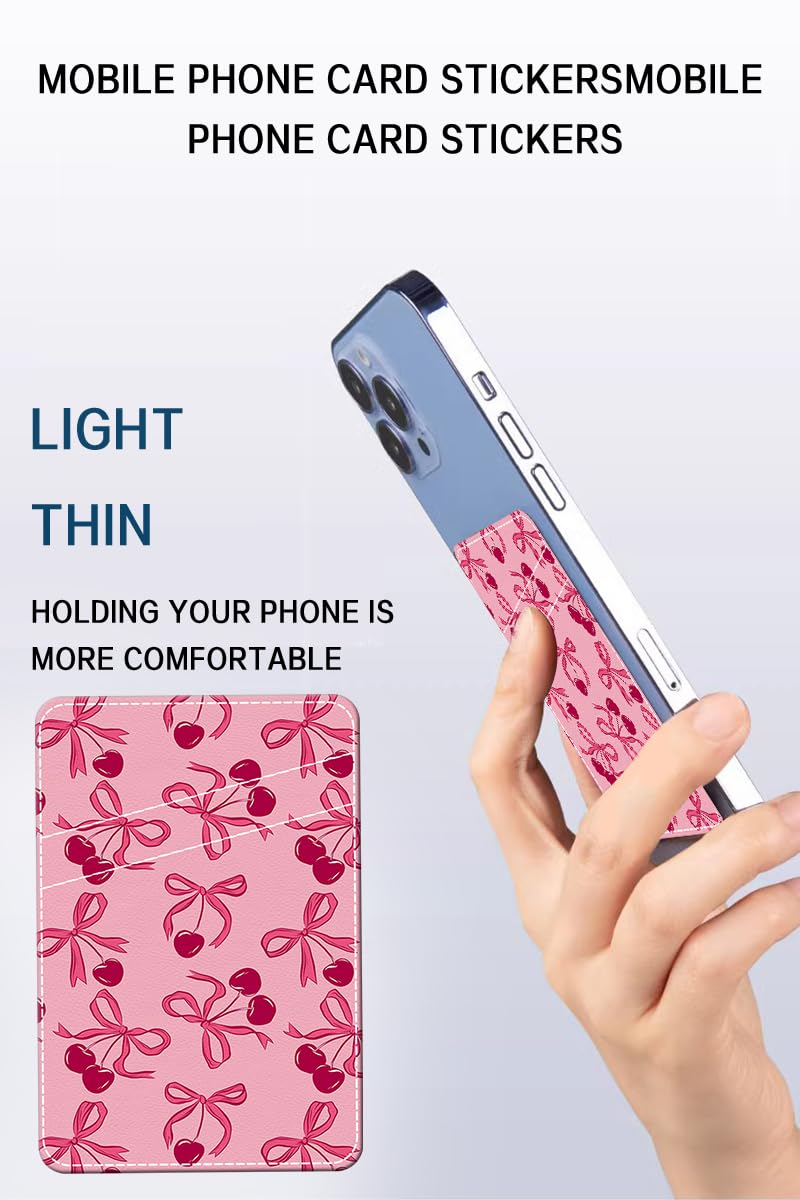 JYCardPKT Phone Card Holder Leather, Dual Pocket Phone Wallet Adhesive Stick On, Cute Phone Case Credit Card Holder, Suitable for Most of Phones Pink