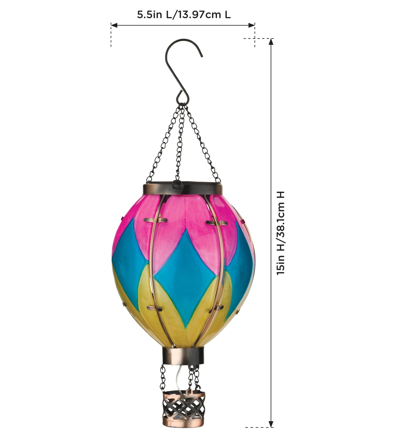 Regal Art & Gift Hot Air Balloon Solar Lantern - Hanging Solar-Powered LED Lights, Waterproof Portable Decorative Outdoor Lamp Made of Metal & Glass