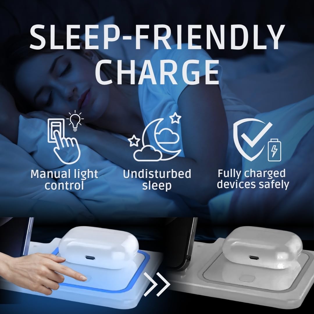 15W Foldable Travel Wireless Fast Charger for Apple | Charging Station 3 in 1 Charging for iPhone17 16 16E 15 14 13 12, Apple Watch 11 10 9 8 7 6 5 4