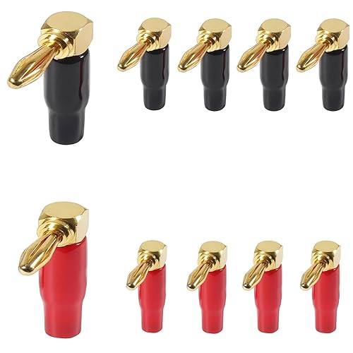Diitao 10pcs Right Angle Banana Plugs for Speaker Wire 4mm/0.16inch 90 Degree Right Angle Speaker Cable Connector (5 Red +5 Black)