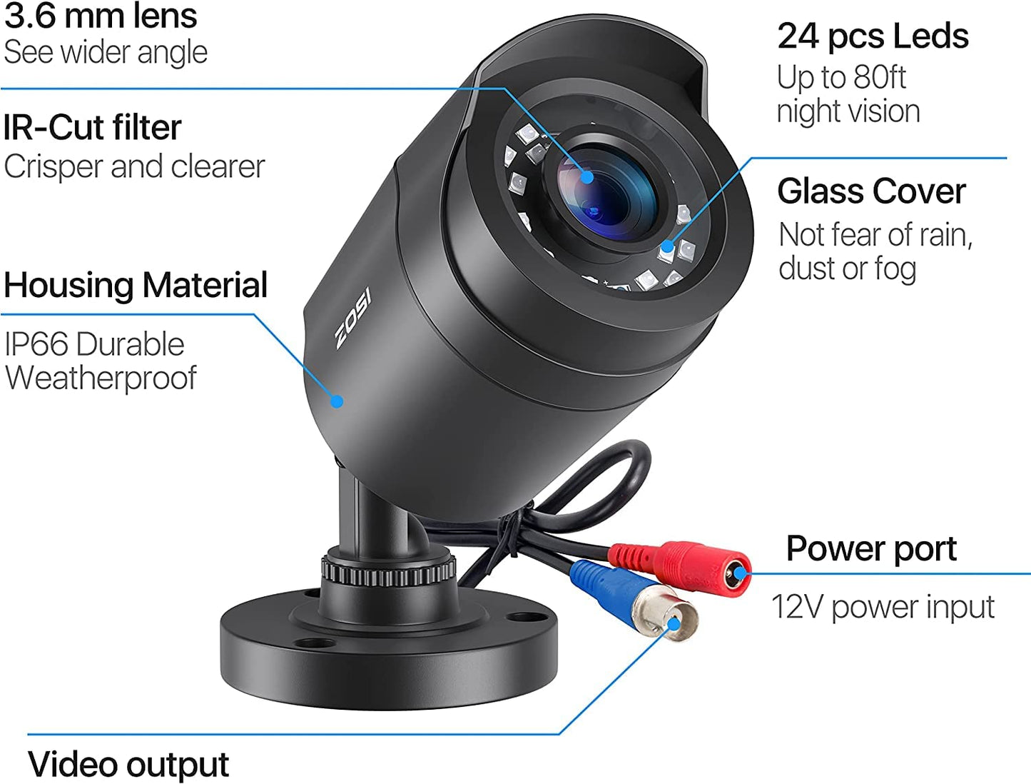 ZOSI 4 Pack 2MP 1080p HD-TVI Home Security Camera Outdoor Indoor 1920TVL, 24PCS LEDs, 80ft Night Vision, 90°View Angle, Weatherproof Outside