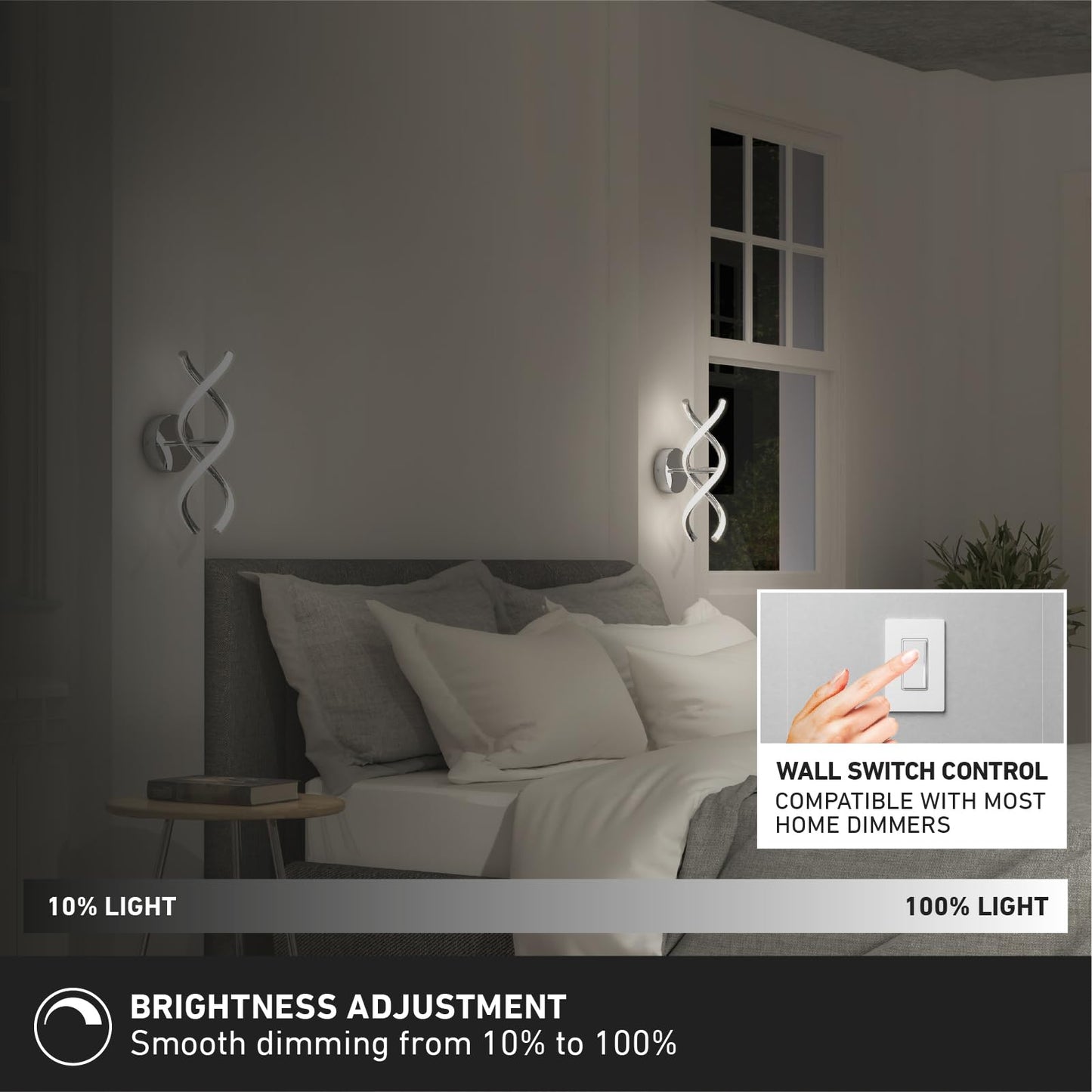artika DNA 12W LED Modern Wall Sconce Light, Chrome Finish, Ideal for Bathroom, Living Room, Bedroom, Hallway - 850 Lumens, 3500 Kelvin, Made