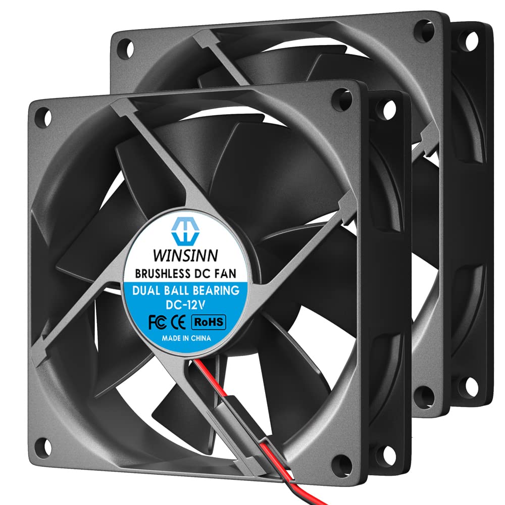 WINSINN DC 80mm Fan 24V 8025 Dual Ball Bearing Brushless Cooling 80mmx25mm 2PIN (Pack of 2Pcs)