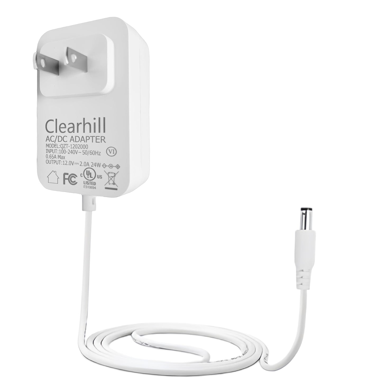 Clearhill 12V 2A 24W Power Supply Adapter,Wall-Mounted Transformer Charger Plug,Featuring DC 5.5x2.1mm Male Connectors,1.2m Cable,for LED Strip…