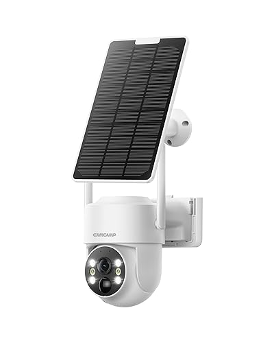 CAMCAMP 2K PTZ Wireless Solar Security Camera Outdoor for Solar Powered Home Security Camera Wireless System, No WiFi Need, Color Night Vision PIR