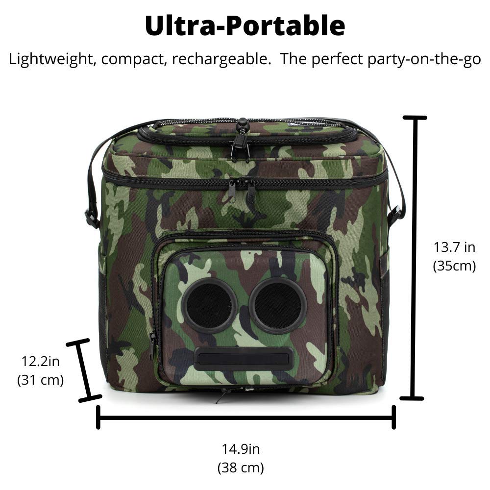 The #1 Cooler with Speakers on Amazon. 20-Watt Bluetooth Speakers for Parties/Festivals/Boat/Beach. Rechargeable, Works with iPhone & Android (Camo)