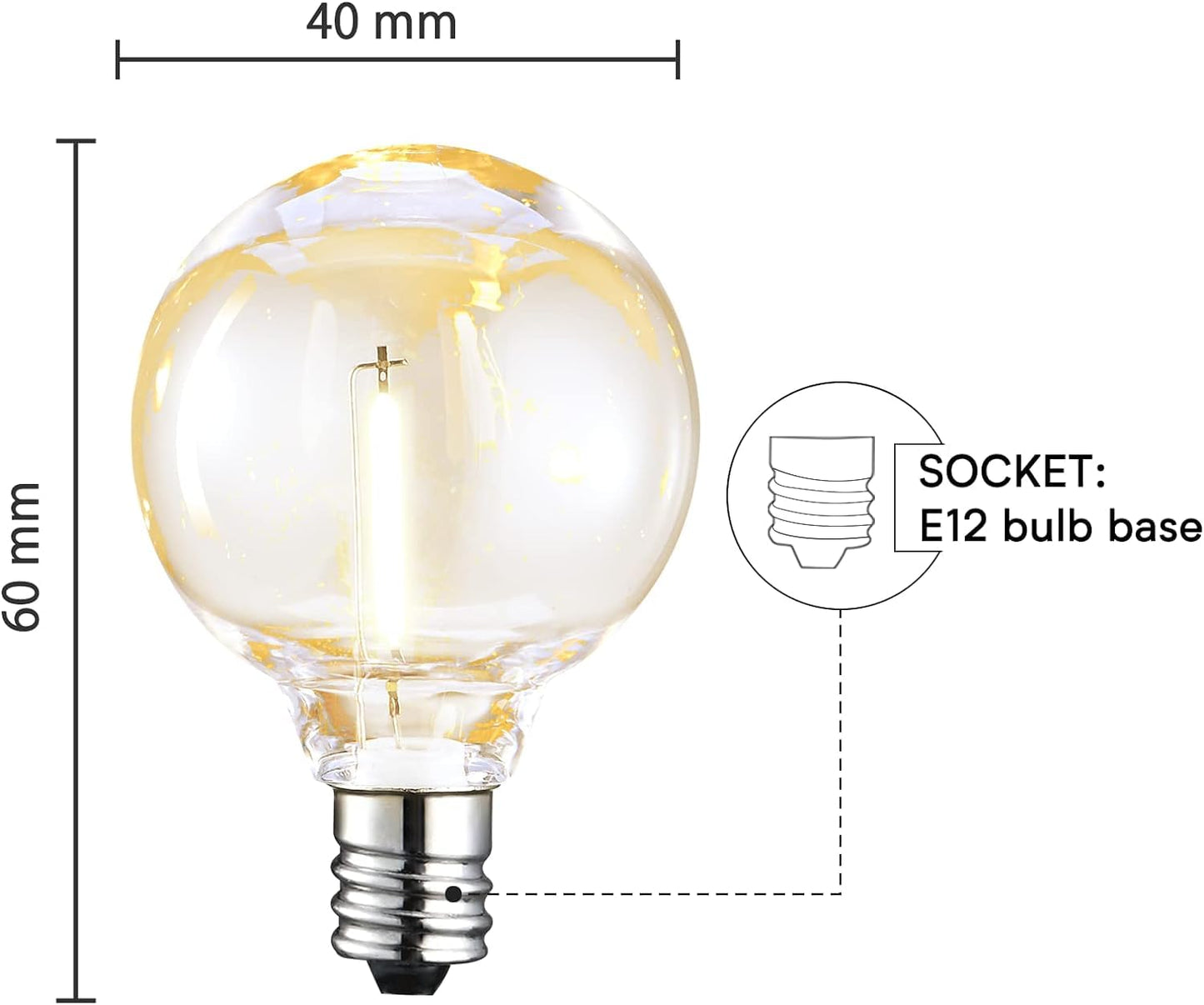 VENUSOP 4 Pack G40 Led Replacement Light Bulbs,2700K Warm White for E12 Medium Screw Base, for Indoor and Outdoor Led String Light Party Patio Garden