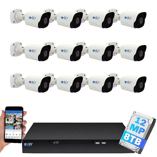 GW Security 16 Channel NVR UltraHD 12MP 4K @30FPS Face/Human/Vehicle Detection PoE Security Camera System with 12 x 6K 12MP Microphone Smart AI Bullet