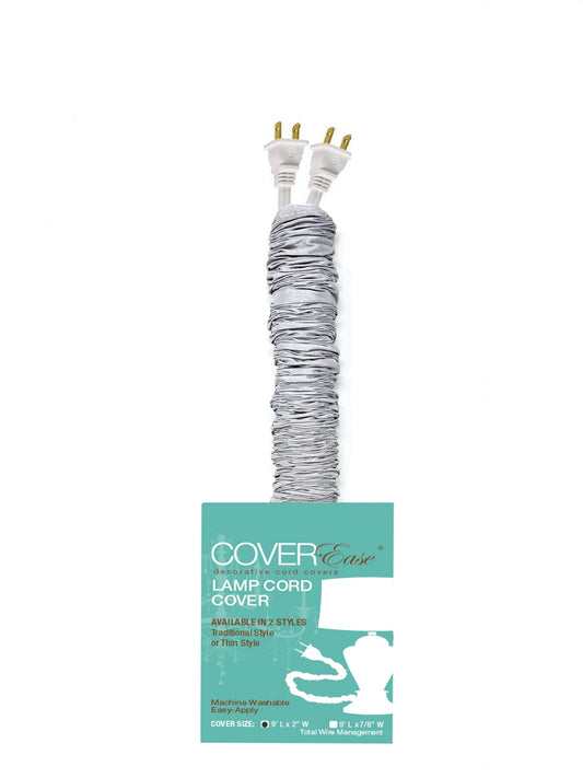 Gray COVEREase Lamp Cord Cover 9 ft Faux Silk Fabric Cover - Cable Sleeve, Wire Cover, Cord Hider for Cable Management for Electrical Lighting
