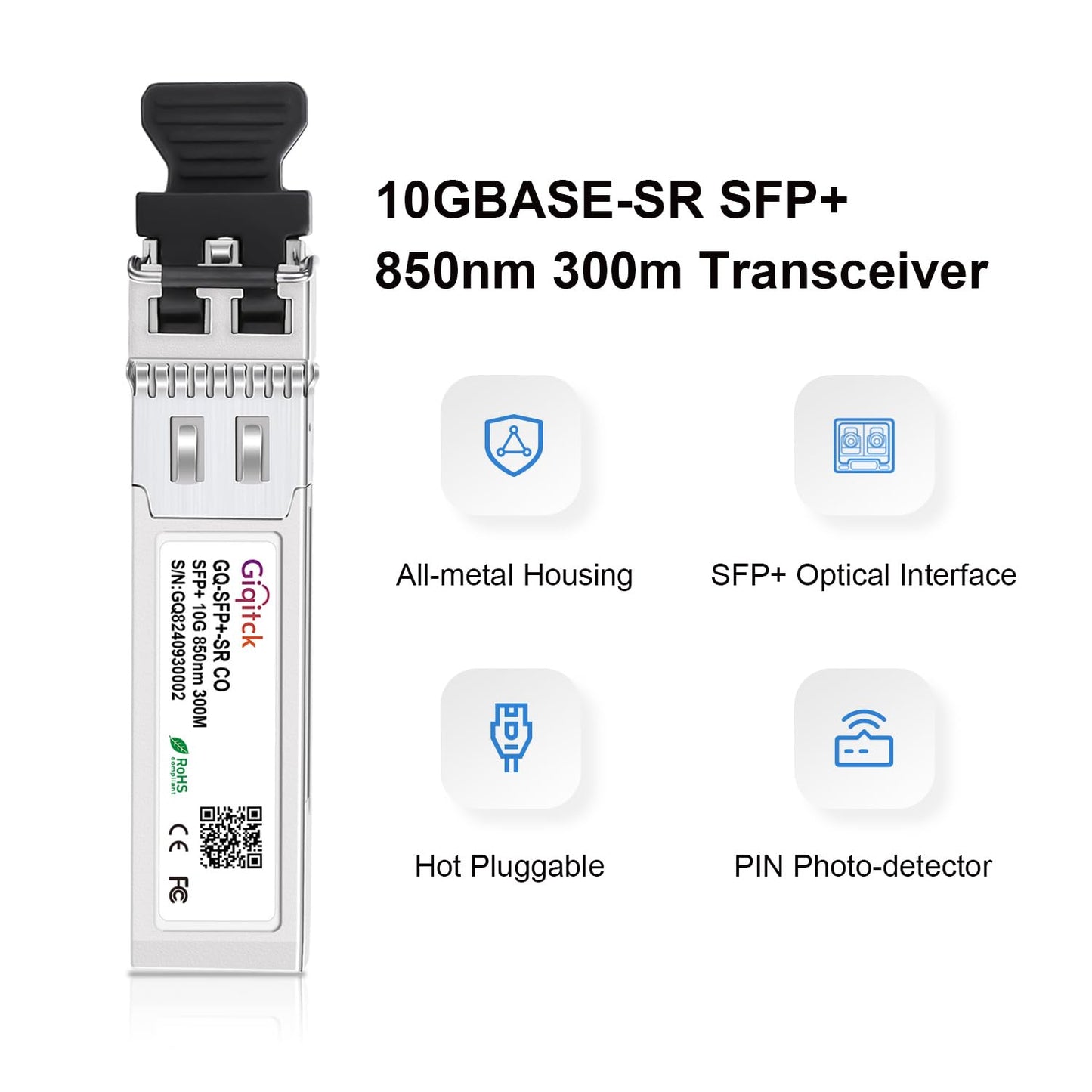 10GBase-SR SFP Module Multi-Mode LC 850nm Transceiver Up to 300m,2pcs