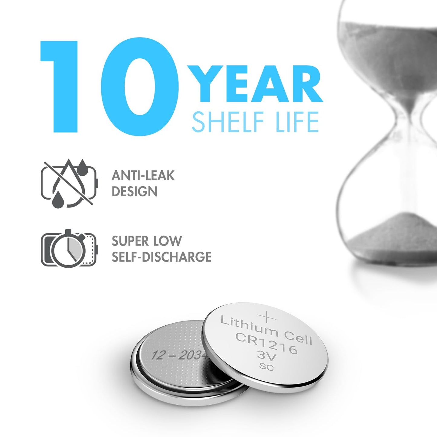 Tenergy CR1216 3V Lithium Button Cell Battery, for Watches, Mini LED Lights, Forehead Thermometers, 5 Count