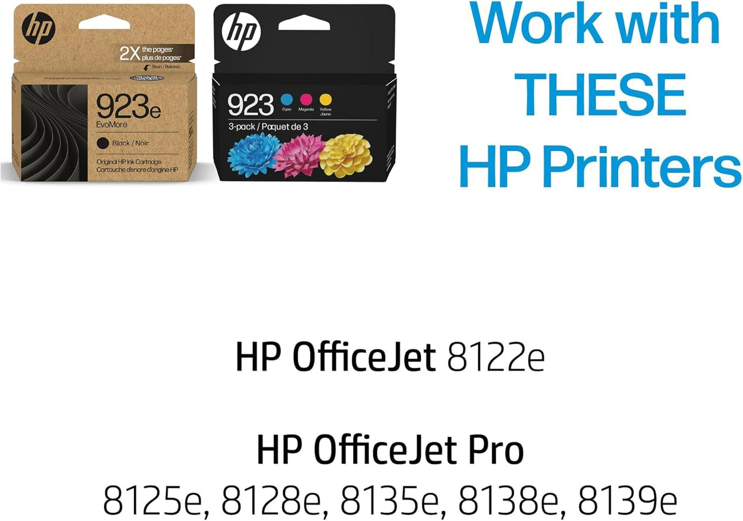 HP Original 923e EvoMore Black / 923 Tri-Color Ink Cartridges (2-Pack) | Works with Printer Series: OfficeJet 8120, OfficeJet Pro 8130 | Carbon