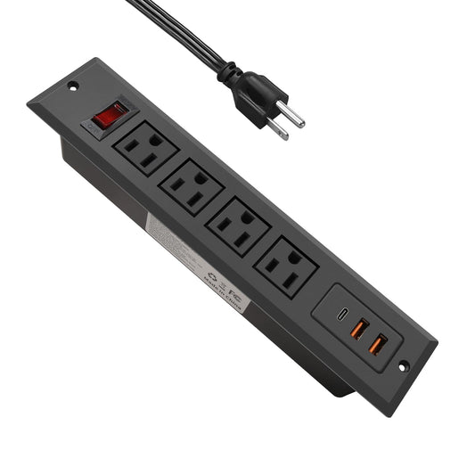 Recessed Power Strip with Type C 20W PD Fast Charge Desk Power Outlet 4 Outlets 2 USB and 1 USB C Built in Furniture Extension Power Plug for Dorm