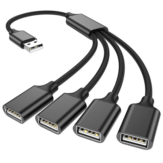 POHFP USB Splitter 1 in 4 Out, USB Y Cable, 1Ft/ 30cm A Male to 4 Female Extension Cord for TV/PC/Laptop/MacBook/Keyboard/ PS4/ PS5/ Flash