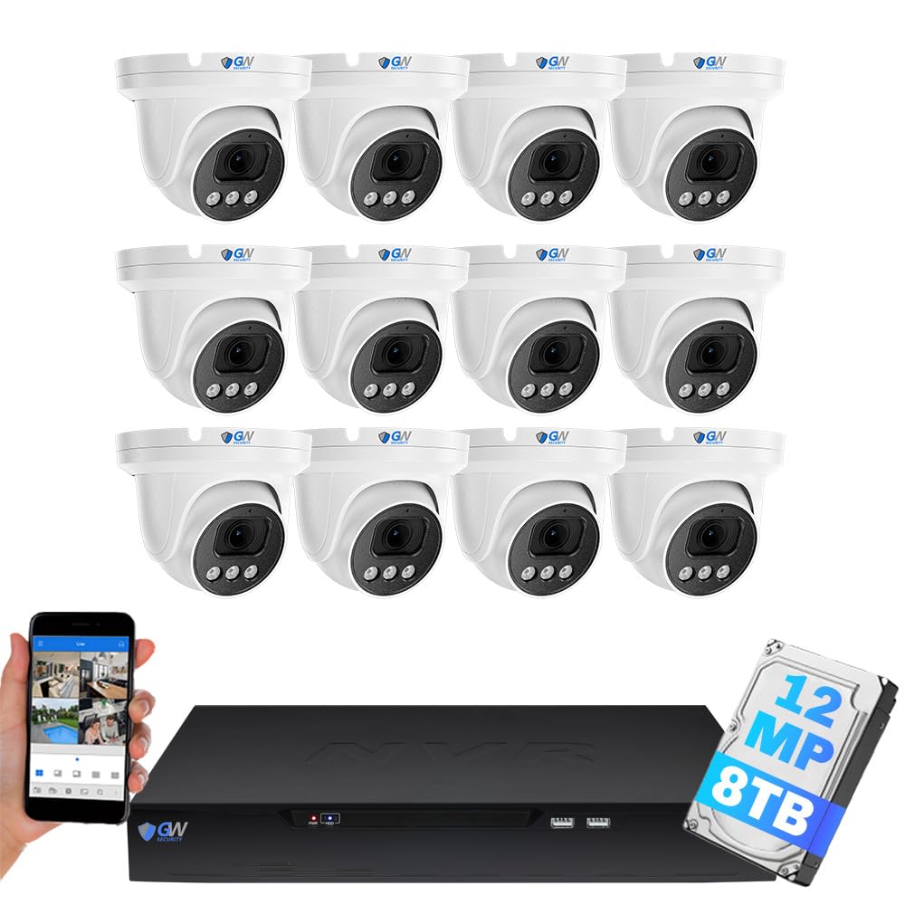 GW Security 16 Channel NVR UltraHD 12MP 4K @30FPS Face/Human/Vehicle Detection PoE Security Camera System with 12 x 12MP IP Microphone Smart AI Dome