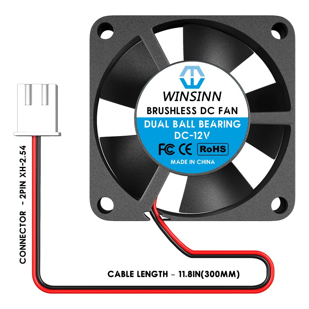 WINSINN 30mm Fan 12V, 3D Printer Micro 12 Volt Fans 3010 Dual Ball Bearing, Brushless Cooling 30mmx10mm 2PIN (Pack of 2Pcs)