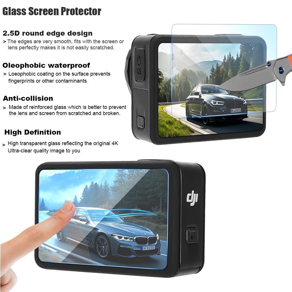 Husiway Accessories Bundle for DJI Osmo Action 5 Pro/Action 4/3 Waterproof Case Diving Housing Silicone Case Glass Screen Protector Film Whole Kit 60E