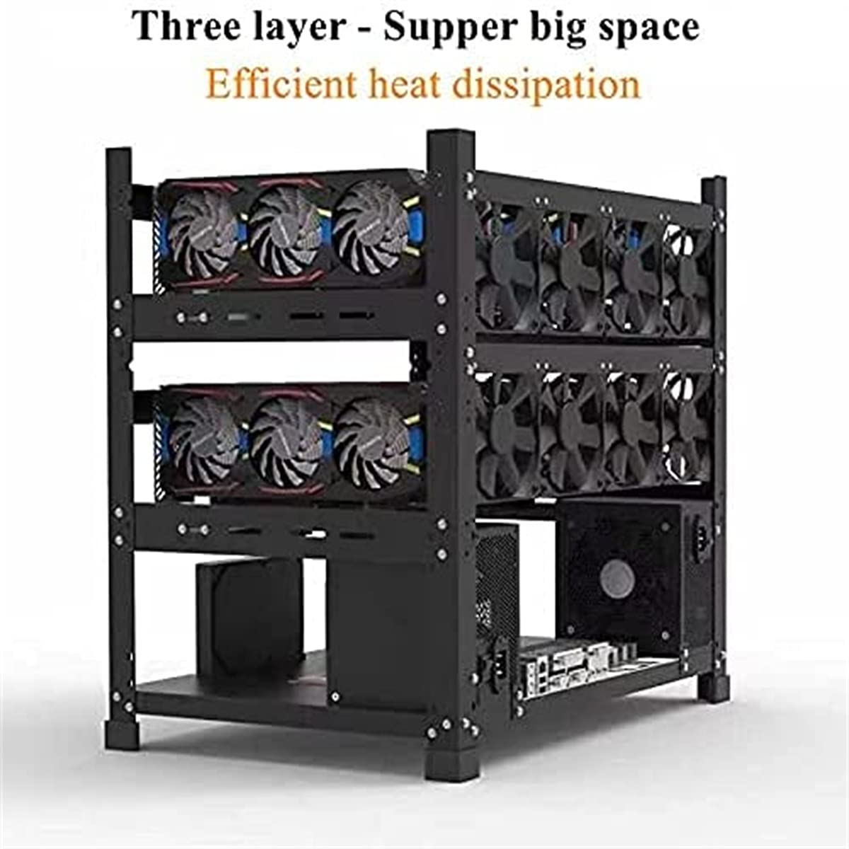 12GPU Stackable Mining Rig Frame, Steel Open Air Mining Rig Case, Solid Miner Frame for Crypto Ethereum ETH RVN Ergo Miner Mining Case Rack Fits Dual