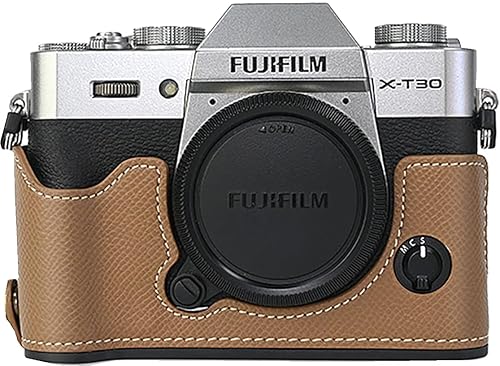 BMAOLLONGB X-T30 III/II Case, Handmade Carbon Fiber PU Leather Half Camera Case Bag Cover Bottom Opening Version for Fujifilm XT30 X-T30 III/II